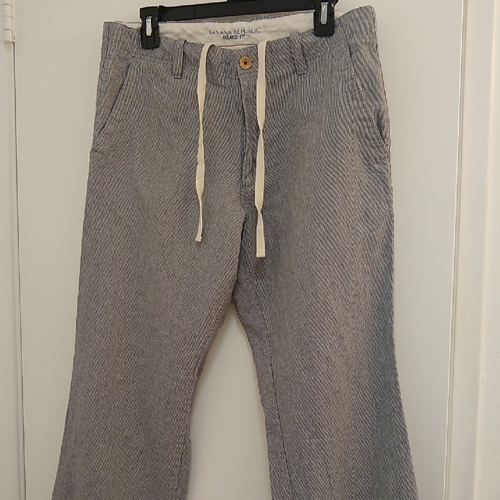 Banana Republic Gray Seersucker Drawstring Pants